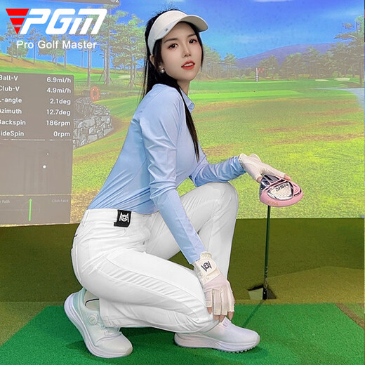 PGM golf clothing women's long-sleeved T-shirt, high elastic and comfortable top, slim and high, seamless fit YF739-light blue [top] S