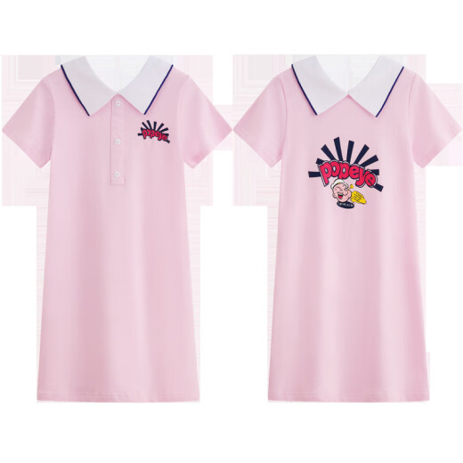 Dieman parent-child clothing, summer clothing, family clothing, 2020 new short-sleeved T-shirts, large size mother-child and mother-daughter suits, family clothing for a family of three, Internet celebrity fashion travel, casual clothing for a family of four, trendy pink POLO shirt + royal blue pants for girls 130