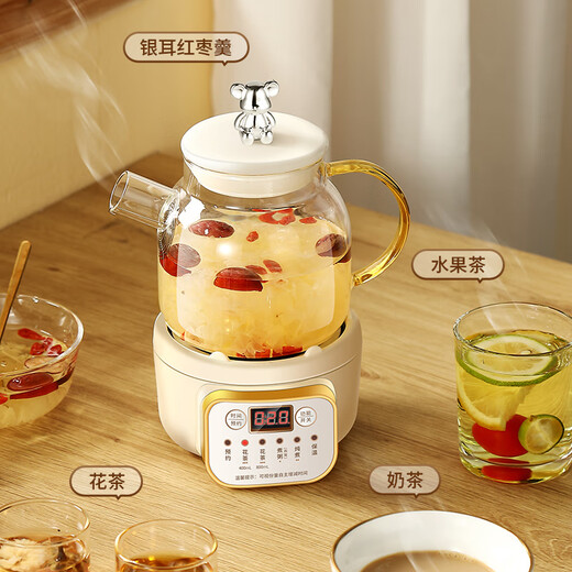 Mini Multifunctional Health Pot for Small Office Mini Home 2024 New Tea Maker Tea Pot Stew Pot Kettle Heat Resistant All-Glass Flower Teapot for One Person Smart Model 0.6L