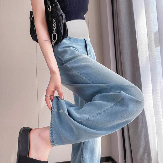 Bonaling Prewday Damen Wide-Bein-Hosen tragen im Sommer dünne, lässige, gerade gerade Hosen, lockere und einstellbare, druckene Tiansihosen L Größe 105-125jin [Jin ist 0,5 kg]