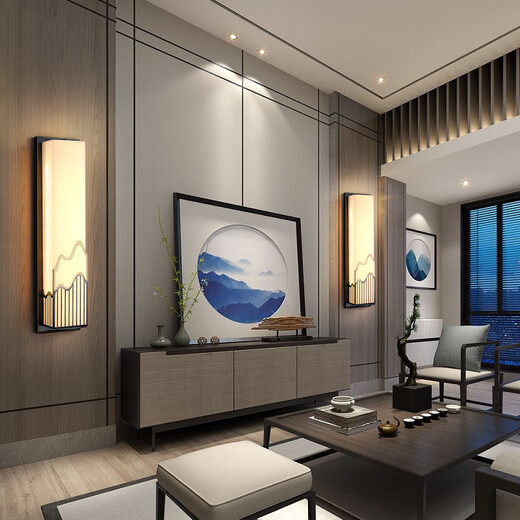 Qianzhang Lamp New Chinese style full copper marble wall lamp door courtyard exterior wall outdoor bedroom study background wall bedside living room Zhongshan Height 100CM * Width 15CM Black rubbed gold B style