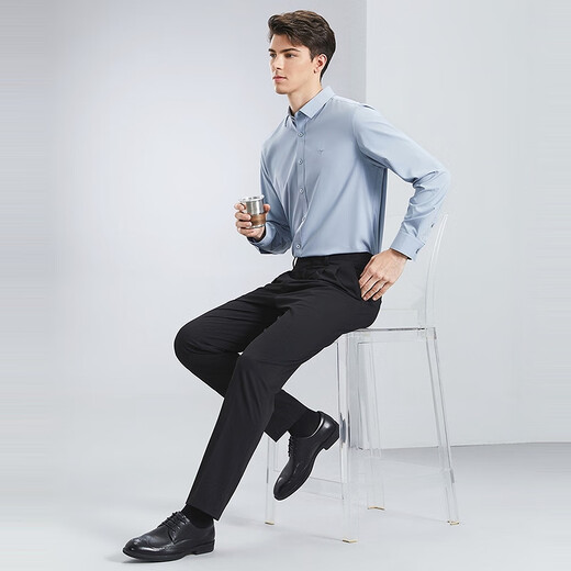 Sieben Marken -Männer -Businesshosen 2025 Frühlings- und Sommer Neue Doppelverzerrung gerade schlanker Anzug Long Hosen [leicht zu erledigen] 1050 Black 32