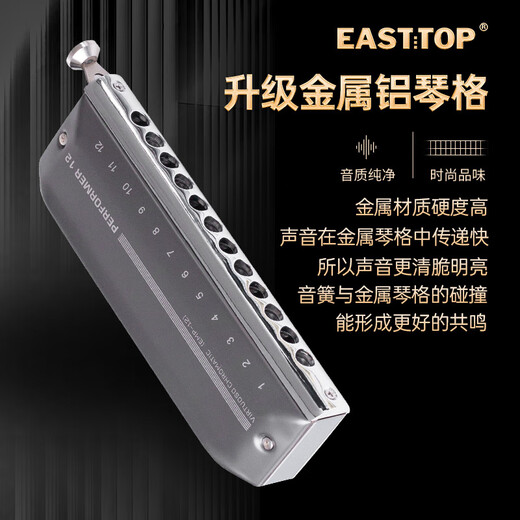 东方鼎（EAST TOP）EASTTOP演奏者12孔48音半音阶口琴铝格灰色EMP-12