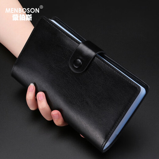 Montboska Bag Real Cow Wide Long Card Card Card clip para hombres y mujeres múltiples clips de tarjetas para tarjetas para clips de tarjetas de presentación para documentos en un marrón [ranuras largas de 102 tarjetas]