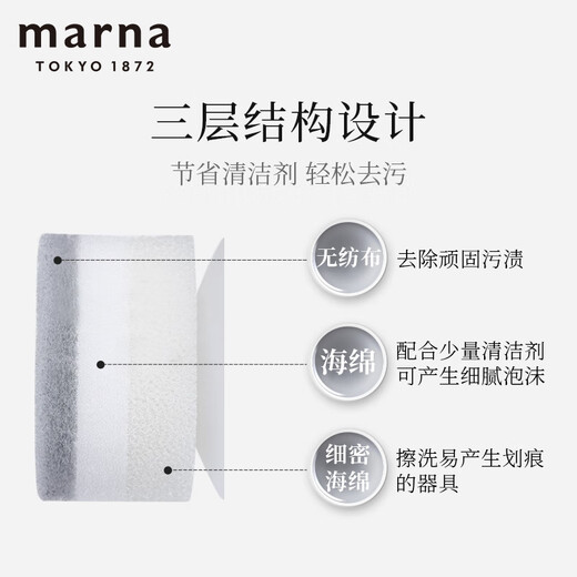 MARNA 日本进口POCO清洁海绵擦洗碗厨房抹布百洁布洁净去油污刷碗清洁 白色（有吸盘）K675W