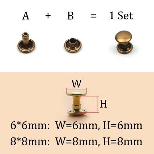 Chuji DIY metal copper double-sided rivets, mother-and-daughter nails, pop-up nails, rivets, ding decoration, leather bags, shoes and hat accessories, buttons, silver set of 20, 8mm (can be riveted to a thickness of 3-6 mm or less)
