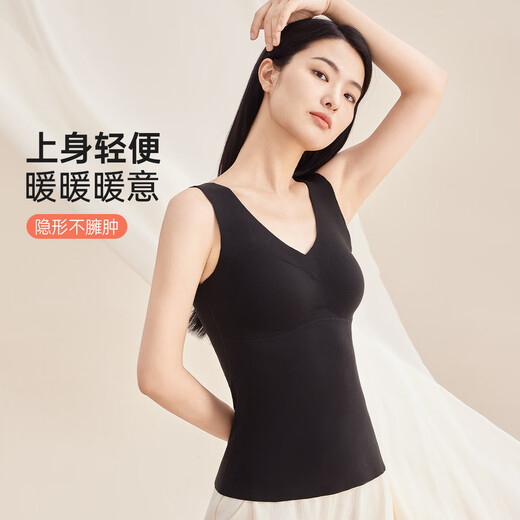 欧迪芬保暖打底背心内衣女阳离子带杯垫女士保暖背心XW4401 黑色 M (160/90)