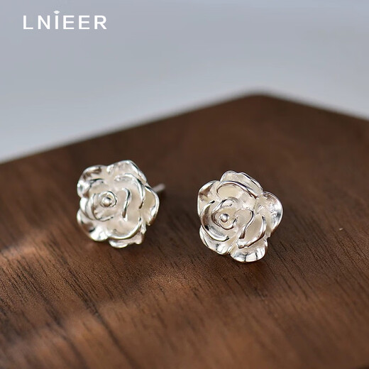 Lnieer999 Pure Silver Earrings Women's Camellia Ear Hole Earrings Flower Silver Earrings 2025 New High-end Silver Earrings Earring Camellia Earrings Pure Silver 999