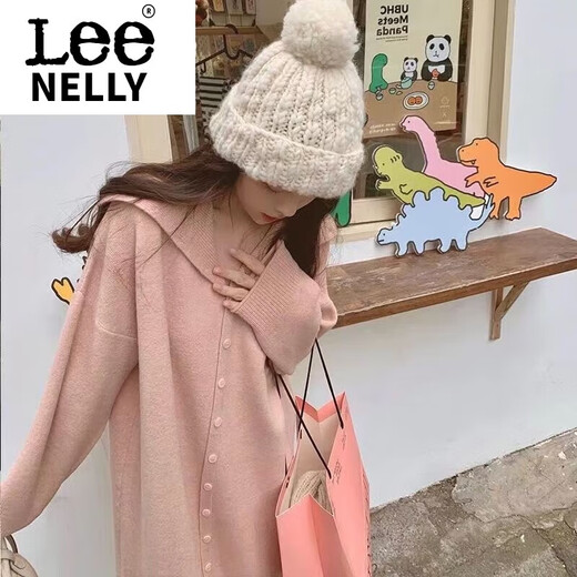 Lee NELLY dress for women, pregnant women knitted women autumn and winter lapels loose and fashionable sweater, lazy style, lotus pink S 80195Jin[Jin equals 0.5 kg]