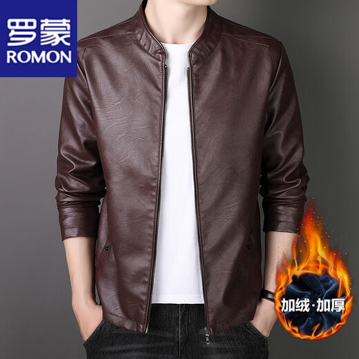 Romon jacket men's spring and autumn jacket new leather jacket solid color business youth spring and autumn clothing fashion black (regular style) XL (120Jin Jin equals 0.5kg -140Jin Jin equals 0.5kg)