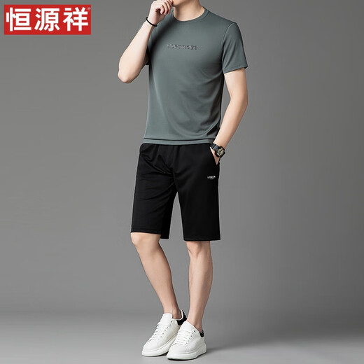 
Hengyuanxiang Summer Set Men's 2024 New Casual Summer Clothing Middle-aged Casual Men's Ice Silk Short Sleeve Shorts Two-piece Set A13603 Shorts + T-shirt White L 170