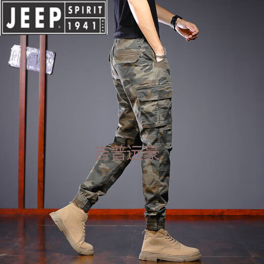 JEEP SPIRIT国际品牌夏季薄款棉迷彩工装裤男修身束脚裤高端户外休闲长裤子 691B暗绿迷彩 28