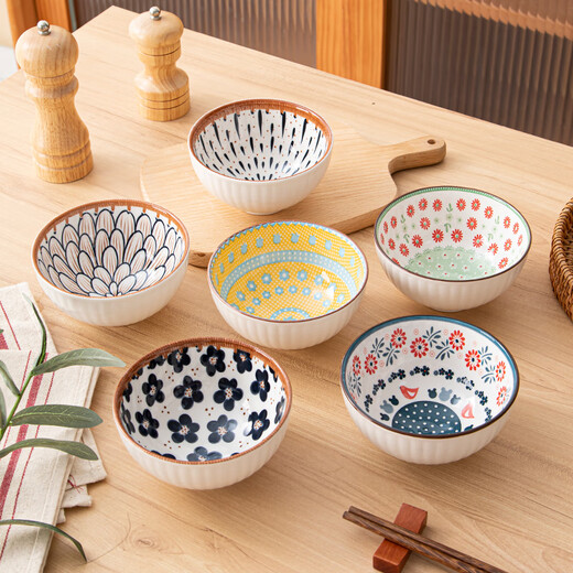 Persson underglaze Chinese-style gift box ceramic rice bowl household dishes set rattan Chunxiao 4.5 bowls 6 pieces