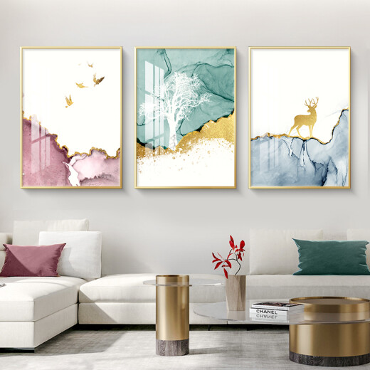 Bethesda modern minimalist living room decorative painting bedroom hanging painting Nordic style entrance mural sofa background wall elk triptych golden deer Qiong Shu (set of three) 40*60cm light luxury gold frame