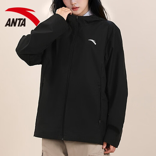 ANTA velvet water-repellent sports jacket for women winter outdoor hiking and mountaineering clothing hooded assault jacket casual top -4 basic black (velvet is the same for men and women) M /170