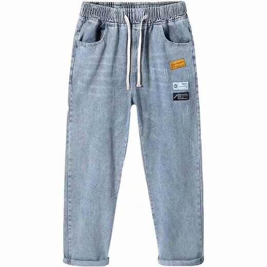Zuoyoupin jeans men's pants in autumn and winter new loose pants men's fashion men's pants casual pants men's trousers men's pants TC683 blue elastic waist L (110Jin[Jin equals 0.5 kg]-130Jin[Jin equals 0.5 kg])