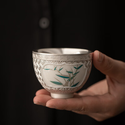 SUSHI CERAMICS gilt silver bamboo master cup intangible cultural heritage master Zheng Wenqiang's tea cup 100ml souvenir gift