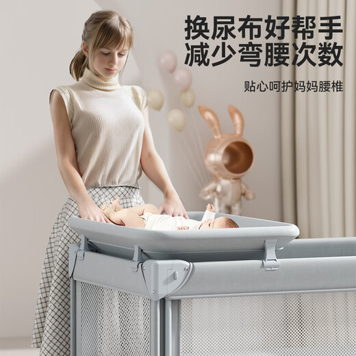 Youlebo crib spliced baby bed one-click folding multi-functional mobile rocking bed with diaper table newborn bb bed luxury installation-free upgrade bar universal wheel mosquito net