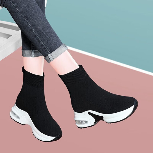 Gucci Tianlun dicke Sohle High Top 2024 Frühling und Herbst Mode neue elastische Socken Schuhe Damen warme lässige Sportschuhe Damenschuhe 9759-1 Schwarzer Samt 36