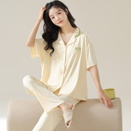 莫代尔冰丝睡衣女款2025新款夏季高级感可外穿莫代尔家居服套装女带胸垫 09M12111-主图款 [柔顺冰丝 冰爽莫代尔] L 适合100-110斤