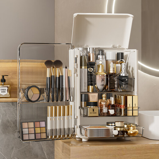 HAIXIN makeup storage box dust-proof storage cabinet desktop storage box large capacity skin care product storage box jewelry box high-end upgraded vertical pattern makeup cabinet - 28*20*41cm