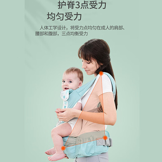 迪士尼(Disney)母婴 梦想几何腰凳多功能双肩婴儿背带妈咪腰凳宝宝单凳抱带格里蓝20217099生日礼物送宝宝