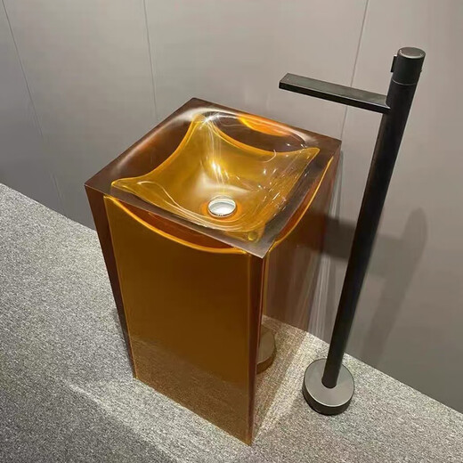 Fengming Customized Hotel Foods-Standing Waschtisch integriertes Becken Buntes transparentes Harz beleuchtetes Waschpool-Säulenbecken 6623 (erhältlich in verschiedenen Farben)