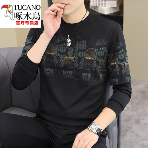 Woodpecker (Tucano) 2025 T-shirt à manches longues européennes de printemps et d'automne avec une chemise de base personnelle pour hommes minces [printemps et automne] 6628 Black M 90-115Jin [Jin est égal à 0,5 kg]