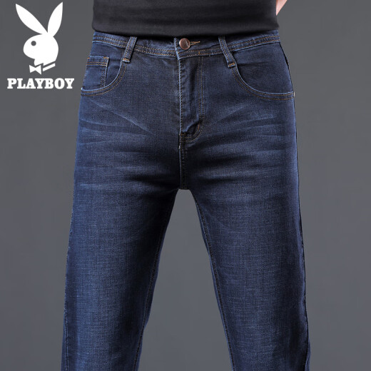 Playboy (PLAYBOY) jeans men's spring and summer business casual pants men's micro-elastic straight pants men's loose trousers blue and black 32
