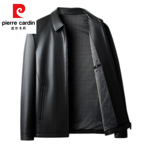 Pierre Cardin (Пьер Карден) новая осенне-зимняя кожаная куртка Haining из натуральной кожи мужская кожаная куртка с лацканами из овчины папина бархатная утолщенная кожаная куртка с лацканами коричневого тонкого фасона 8568 175/L (120-140Jin Jin соответствует 0,5 кг)