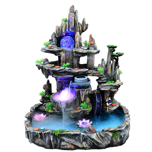 Wärme große Steingüter fließende Wasserbrunnen Ornamente Fischteich Ornamente Home Dekoration Handwerk Pastoral Wohnzimmer Hotel Lobby 9717 Basis mit Atomizer + Fisherman Bird Lotus 2