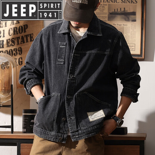 Jeep (Jeep) Chaqueta de trabajo de gran tamaño para hombres sueltos americanos retro fatón de mezclilla de mezclilla más grasa más tendencia de ropa para hombres de mediana edad GSX683 Azul oscuro 4xl 200-220Jin [Jin iguala 0.5 kg]