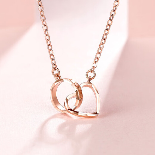 Saturday Fortune (ZLF) 18K gold necklace for women rose gold love-shaped color gold set chain double ring clavicle chain girlfriend birthday 42cm 3cm