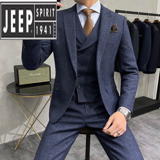 JEEP SPIRIT suit men's wool suit three-piece formal autumn and winter thickened groom's wedding dress XF2088-1 gray (suit + trousers) M