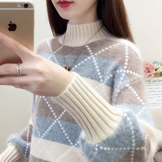 Gu Eve Sweater Women's Loose Knitwear Women's Fashion Autumn Clothing Women's Winter New Mid-Length Half-Turtle Collar Jacket Knitted Cardigan Versatile Thickened Bottoming Shirt Small Student Picture Color One Size