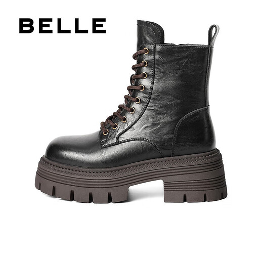 Belle (Belle) Botas de mil capas Fashion Retro Martin Boots Mujeres Hombres espesas Botas cortas B2303DZ4 Black-Fleece 37 (235 mm)