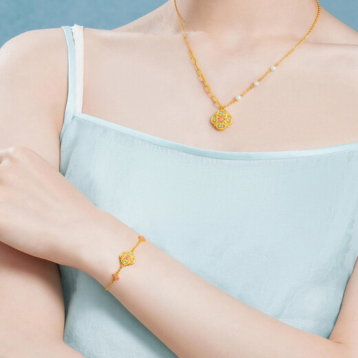 Liufu bijoux fuman héritage quatre chants d'or yun flower floom quatre xi perl colored artisan collace au prix l07g0001ds 6,84 grammes (y compris le coût de la main-d'œuvre 1 047 yuan)
