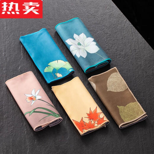 CLCEY German imported quality Kung Fu tea towel tea cloth thickened water-absorbing color painting Zen high-end tea set towel tablecloth tea gray plain tea towel 3519