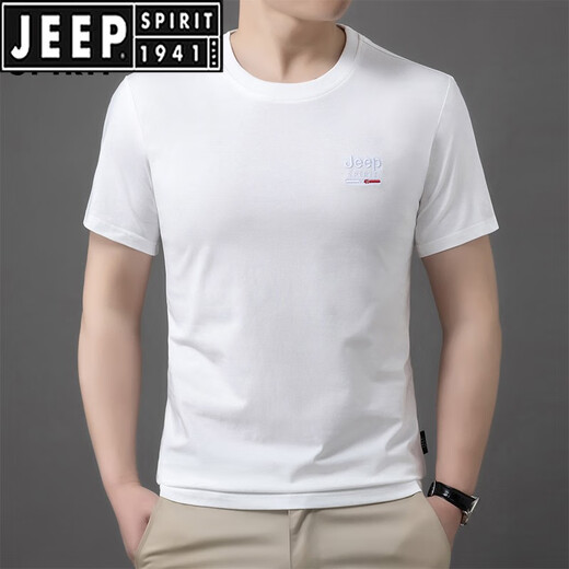 JEEP SPIRIT夏季短袖t恤男士圆领棉质宽松休闲舒适半袖体恤潮流 3887白色 3XL(170-190斤)