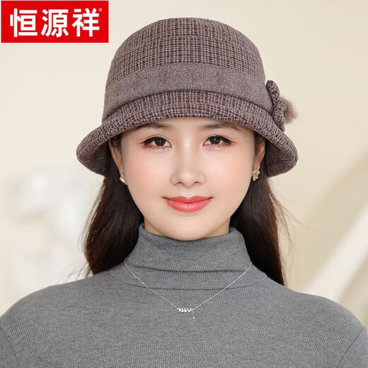 Hengyuanxiang Herbst- und Winterhut Frauenwolle Top Hut plus Samt warme Beckenhut mittleren Alters mittleren Alters und ältere Mutter Herbst- und Winterfischerhut Oma Burger Red One Size