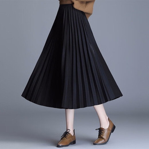 Yalu free and easy skirt spring season skirt pleated a-line one-step half-length skirt women's mid-length high-waisted YL-ZS-9009 black pleated one-size-fits-all