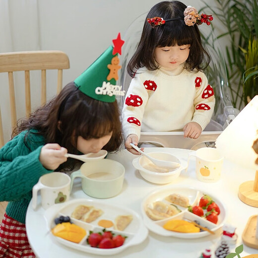 联合倍瑞CCOM商超儿童餐具套装宝宝辅食碗分格盘勺子婴儿仿瓷感四件套礼盒 【万事大橘 4件套装】