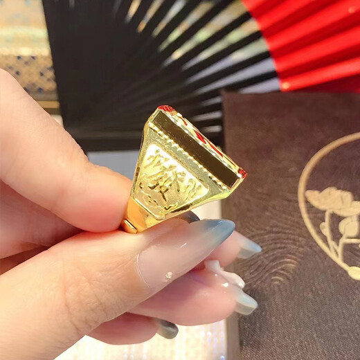 Small waist gold men's gold ring with blessing word 9999 pure gold plate ring solid live mouth adjustable pure gold ring hair word ring dad men's ring gold blessing word about 30 grams