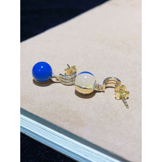 Moshe Dominican Blue Amber Earrings Women's Amber Beeswax Natural 18 Gold Earrings Customized 7MM Please contact customer service to support customization