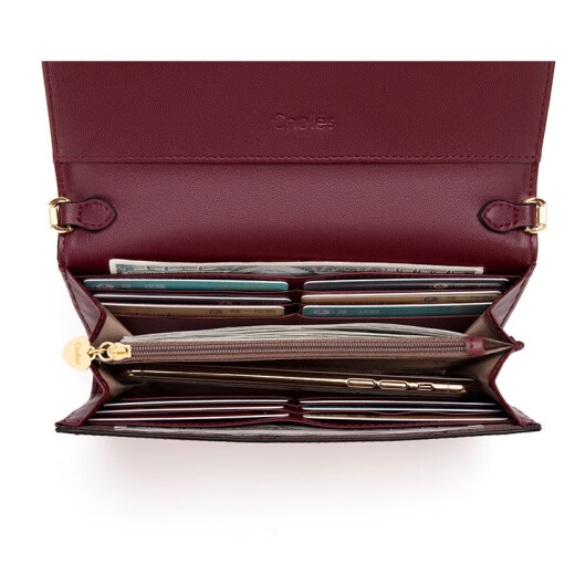 Cnoles Wallet Women's Cowhide Long Shoulder Mobile Phone Bag Retro Versatile Wallet Multifunctional Coin Purse Card Holder B1470B Burgundy