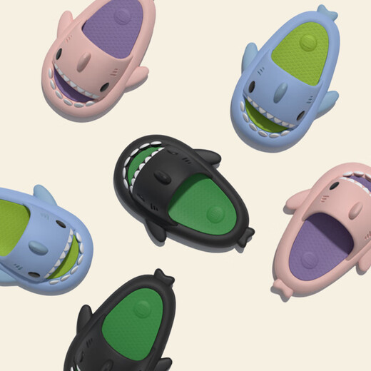 Babycrayon shark children's slippers summer boys two-color non-slip bathing parent-child slippers cartoon home girl baby slippers summer small calcium blue 20 cm inner length 200 suitable for feet 19.5cm long