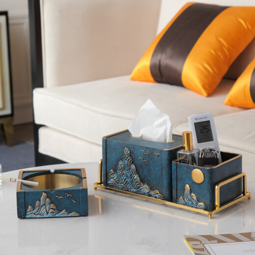 Big Tuan Xiaoyuan New Chinese Tissue Box Living Room Soft Decoration Ornaments Creative Chinese Zen Home Tissue Paper Box Coffee Table Storage Box Tissue Box Storage Box Aluminum Alloy Rack (Black Gold)