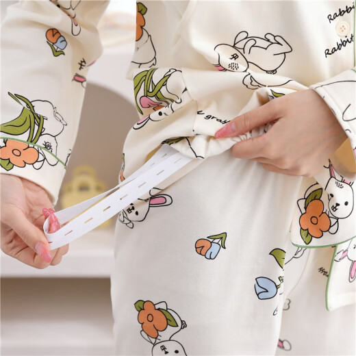 爱茵慕西月子服春秋季纯棉孕妇睡衣秋天产妇产后哺乳睡衣喂奶套装家居服 ASF6636#杏色 XL码 (推荐体重120-140斤左右)