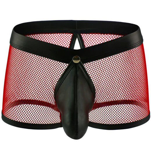 
Men's underwear perverted sexy underwear men's sexy underwear underwear thong mesh perspective hollow flat corners Red S
