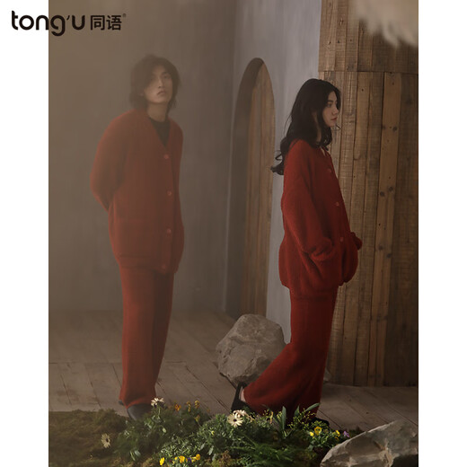 Couple's pajamas with the same language as their zodiac year, winter half-velvet wedding festive home clothes for women, red coral velvet two-piece gift set, men's R1817 L 170 men